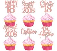 24 Pack Black Happy 18th Birthday Cupcake Toppers Glitter Eighteen Legend Since 2008 Straight Outta 2008 Cupcake Picks for Cheers to 18 Years Birthday Anniversary Party Decoration Supplies