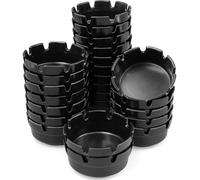 24 Pack Black Plastic Ashtrays Round Ash Trays Bulk with Notches Melamine Cigarette Ashtrays for Bars Office Restaurant or Outdoor, 10cm