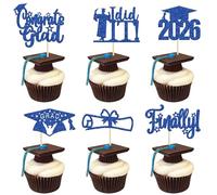 24 Pack Blue 2026 Graduation Cupcake Toppers Glitter Finally I Did It Done Diploma Grad Cap Cupcake Picks 2026 Graduation Cap 2026 Cake Decorations for 2026 Party Decorations