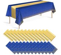 24 Pack Blue and Gold Tablecloth and Table Runner Party Decorations, Royal Blue and Gold Plastic Disposable Tablecloth and Satin Table Runner for Wedding Birthday Bridal Graduation Anniversary Party