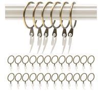 24 Pack Brass Curtain Rings and Hooks, 30mm Internal Diameter, Metal Curtain Rings Hanging Hooks for Curtain Poles and Rods, Drapery, Shower Hanging
