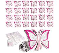 24 Pack Breast Cancer Awareness Butterfly Lapel Pin for Backpacks, Hats, Bags - Show Your Support