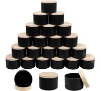 24 Pack Candle Tins, 8 oz/240 ml Empty Candle Jars with Lids Bulk Metal Candle Containers for Making Candles Arts & Crafts Storage and DIY Gifts (Black and Wood Grain)