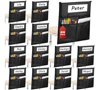 24 Pack Chair Pockets for Classrooms, Black Chair Pocket with 3 Heavy Duty Storage Pocket, Chair Back Buddy Pockets with Name Tag Slot, Chair Back Storage Organizer for Classroom, Home, 16 x 19 Inch