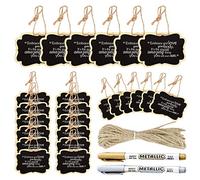 24 Pack Chalkboard Tags with String, 2.36x3.35 Inch Mini Wood Chalkboards Signs with Gold and Silver Markers, Giyipripi Hanging Chalkboard Labels Massage Board Signs, Price Tags