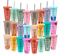 24 Pack Christian Tumblers with Lids and Straws, 710 ml Bible Verse Cups