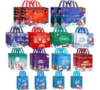 24 Pack Christmas Bags Assorted Sizes, Reusable Includes 4 Extra Large 17",8 Large 13",8 Medium 10",4 Small 8" Non-Woven Christmas Bags for Xmas Party Supplies