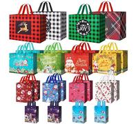 24 Pack Christmas Bags Assorted Sizes with Handle, Reusable Includes 4 Extra Large, 8 Large, 8 Medium, 4 Small, Non-Woven Christmas Bags for Gifts Xmas Party Holiday Favors