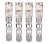 24 Pack Christmas Ball Ornaments with Strings, 60mm, Shatterproof Plastic Christmas Baubles, Hanging Decorations for Xmas Tree, (SILVER)