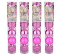 24 Pack Christmas Ball Ornaments with Strings, 60mm, Shatterproof Plastic Christmas Baubles, Hanging Decorations for Xmas Tree, (PINK)