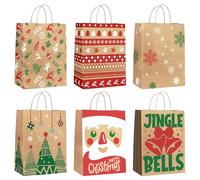 24-Pack Christmas Gift Bags - 6 Assorted Xmas Designs, Small Christmas Goody Bags with Handles Ideal for Wrapping Gifts, Party Favors, and Holiday Decor