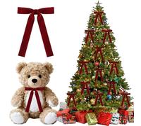 24 Pack Christmas Tree Bows, 5x7 Inch Burgundy Christmas Decorations, Wine Red Velvet Bows with Twist Tie for Xmas Decor, Wreaths, Door Garland & Gift Wrapping (1'' Wide)