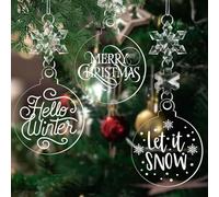 24 Pack Christmas Tree Ornaments Set - 3 Inch Clear Acrylic Flat Disc Ornaments with Transparent Crystal Snowflakes for DIY Christmas Crafts and Winter New Year Party Decorations (24 PCS)