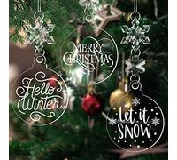 24 Pack Christmas Tree Ornaments Set - 7.5cm Clear Acrylic Flat Disc Ornaments DIY Christmas Crafts with Transparent Crystal Snowflakes for Xmas Winter New Year Party Hanging Decorations