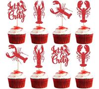 24 Pack Crawfish Cupcake Toppers Red Glitter Let's Get Cray Lobster Cupcake Picks Crawfish Party Cake Decorations for Lobster Theme Carnival Baby Shower Birthday Single Divorce Party Supplies
