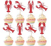 24 Pack Crawfish Cupcake Toppers Red Glitter Lobster Cupcake Picks Crawfish Party Decorations for Ocean Lobster Theme Let's Get Cray Carnival Baby Shower Birthday Party Cake Decorations