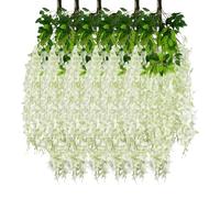 24 Pack Cream Wisteria Hanging Flowers Garland, 3.77 Feet Cream Artificial Wisteria Flower Vines, Fake Cream Wisteria, Cream Flower Vines for Backdrop, Cream Hanging Flower Garland Decor