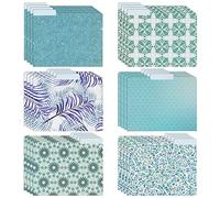 24-Pack Decorative File Folders Bulk, 6 Cute Floral Designs, 1/3 Cut Tabs, Heavyweight Letter Size, Blue, Teal, Green, Pretty School Office Supplies (24 x 29 cm)