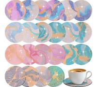 24 Pack Diamond Painting Coasters Kit, Art Marble Ocean Painting Kits Diamonds Coaster Diamond Kits Craft Supplies Shining Drink Coasters for DIY Craft Adults Beginners