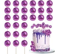 24 Pack Disco Ball Cake Toppers 1970s Disco Cake Picks for Night Fever Mirror Ball Party Theme 1970s Birthday Cake Decorations Party Supplies Purple