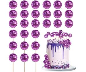 24 Pack Disco Ball Cake Toppers 1970s Disco Cake Picks for Night Fever Mirror Ball Party Theme 1970s Birthday Cake Decorations Party Supplies Purple