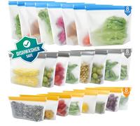 24 Pack Dishwasher Safe Reusable Freezer Bags, Stand Up Reusable Sandwich Bags, BPA Free Leakproof Reusable Ziplock Bags, Silicone Reusable Food Bags for Candy, fruits, Cereal, Home Organization
