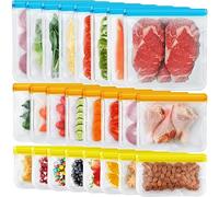 24 Pack Dishwasher Safe Reusable Silicone Bags - Leakproof Freezer Bags, BPA Free Food Storage for Lunch, Marinate, Travel - 8 Gallon, 8 Snack, 8 Sandwich Bags