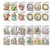 24 Pack DIY 5D Diamond Art Painting Art Easter Cards Kit, Easter Bunny Handmade Crystal Art Greeting Card Kits for Easter Crafts Blessing Folding Greeting Card Set-4PCS-C