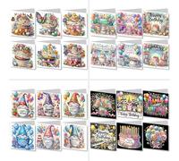 24 Pack DIY 5D Diamond Art Painting Art Easter Cards Kit, Handmade Crystal Art Greeting Card Kits for Easter Crafts Blessing Folding Greeting Card Set Happy Birthday Card-4PCS-B