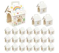 24 Pack DIY Dog House Treat Boxes - Blank Puppy Favours Boxes with Handles, Paper Candy Holders for Birthday, Pet Theme Parties & Crafts(Style 3)