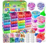 24 Pack DIY Slime Kit, Slime Making Kit for Girls, Premade Crystal Clear Slime with Add-ins, Foam Balls, Glitters, Slime Gift Toys for Kids 3-12
