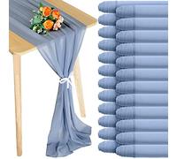 24 Pack Dusty Blue Chiffon Table Runners Romantic Sheer Table Decorations Long Tulle Runner for Wedding Bridal Shower Party Supplies Decor, 118 x 12 Inches