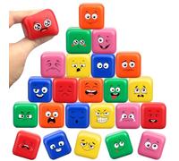 24 Pack Emotion Fidget Face Cube Soft Squishy Sensory Stress Toys Party Favors for Kids Adults Classroom Birthday Easter Goodie Bags Fillers Treasure Chest Prizes