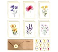 24 Pack Floral Blank Cards with Envelopes and Stickers, 6 Assorted Floral Designs Writeable Note Cards for DIY for Thank You Notes, Wedding, Birthday & Invitations
