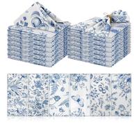 24 Pack Floral Cloth Napkins 38 x 38 cm Reusable Linen Dinner Napkins Vintage Country Fabric Table Napkin with Plants Butterfly Print for Kitchen Table Wedding Party Décor, Blue White