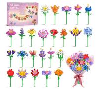 24 Pack Flower Bouquet Party Favors for Kids Building Set - 789 PCS Flower Botanical 3.6MM Mini Building Block Toy for Classroom Prize Easter Basket Stocking Stuffer Birthday Gift for Girl Boy Ages 6+
