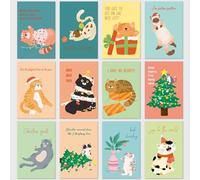 24 Pack Funny Cat Christmas Cards Assortment, 12 Assorted Designs Cat Christmas Cards with Envelopes, 4 * 6 In, Cute Xmas Holiday Cards for Kids, Friends, Family, Coworker