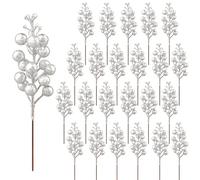 24 Pack Glitter Silver Berry Stems,Artificial Glitter Silver Berries Picks Holly Red Berries Branches Christmas Berry Stem Picks for Christmas Tree Wedding Holiday Season Winter Home Decoration(19CM )
