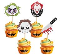 24 Pack Halloween Horror Movie Cupcake Toppers Bloody Hand Halloween Cupcake Picks Have a Killer Birthday Cake Decorations for Hallween Horror Classic Movie Characters Theme Party Supplies