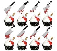 24 Pack Halloween Knife Cupcake Toppers Glitter Scary Bloody Knife Cupcake Picks Killer Birthday for Happy Halloween Theme Baby Shower Cake Decorations Party Supplies Color 1