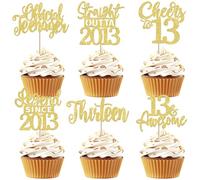 24 Pack Happy 13th Birthday Cupcake Toppers Glitter 13 Official Teenager Legend Since 2013 Thirteen Straight Outta 2013 Cupcake Picks for Cheers to 13 Years Party Decorations Supplies