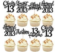 24 Pack Happy 13th Birthday Cupcake Toppers Glitter 13 Official Teenager Legend Since 2013 Thirteen Straight Outta 2013 Cupcake Picks for Cheers to 13 Years Birthday Party Decorations Supplies