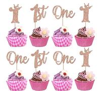 24 Pack Happy 1st Birthday Cupcake Toppers Glitter First Birthday Cupcake Picks Crown One Cake Decorations Baby Shower Anniversary Party Supplies