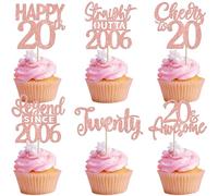 24 Pack Happy 20th Birthday Cupcake Toppers Glitter Twenty Legend Since 2006 Straight Outta 2006 Cupcake Picks for Cheers to 20 Years Birthday Wedding Party Cake Decorations Supplies