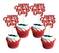 24 Pack Happy Father's Day Cupcake Toppers Red Glitter Best Dad Super Dad Cupcake Picks for Happy Father's Day Theme Party Cake Decorations Supplies