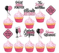 24 Pack Happy Retirement Cupcake Toppers Out Of Office Forever No Work Zone Cupcake Picks The Lagend Has Retired Cupcake Decorations for Officially Retired Party Cake Decorations Black Pink