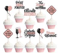 24 Pack Happy Retirement Cupcake Toppers Out Of Office Forever No Work Zone Cupcake Picks The Lagend Has Retired Cupcake Decorations for Officially Retired Party Cake Decorations Black Rose Gold