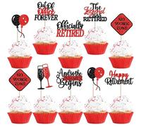 24 Pack Happy Retirement Cupcake Toppers Out Of Office Forever No Work Zone Cupcake Picks The Lagend Has Retired Cupcake Decorations for Officially Retired Party Cake Decorations Black Red