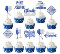 24 Pack Happy Retirement Cupcake Toppers Out Of Office Forever No Work Zone Cupcake Picks The Lagend Has Retired Cupcake Decorations for Officially Retired Party Cake Decorations Blue Silver