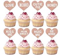 24 Pack Happy Valentine's Day Birthday Cake Decoration Love Kiss Me Love Heart Decoration Valentine's Day Cupcake Topper for Wedding Valentine's Day Shower Birthday Party Cake Decoration Rose Gold
